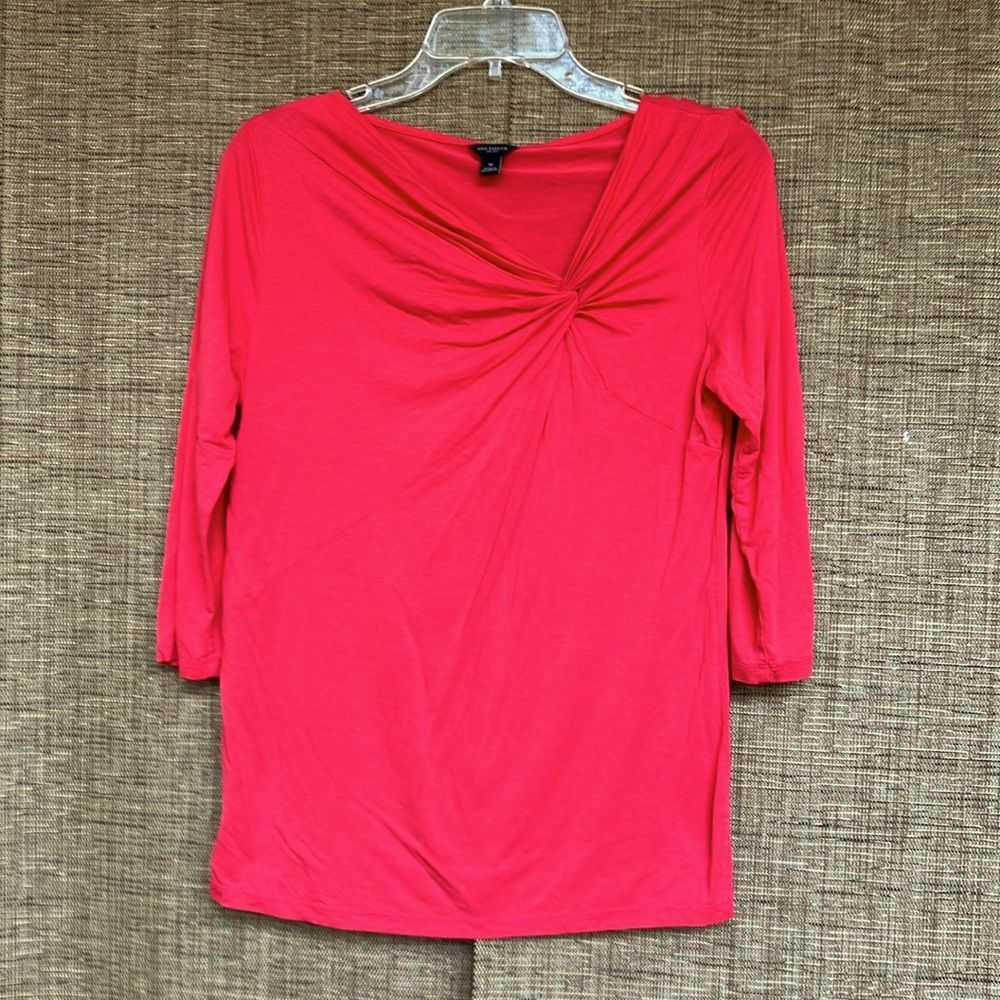 Ann Taylor bright red twist front long sleeve tee